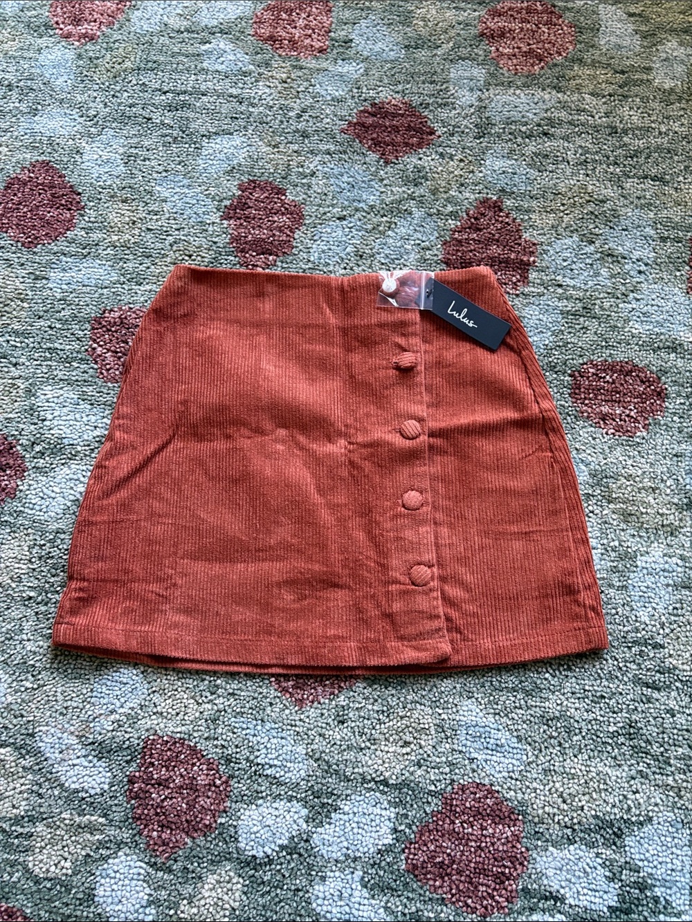 Lulu's Rust Orange Corduroy Button-Front Mini Skirt